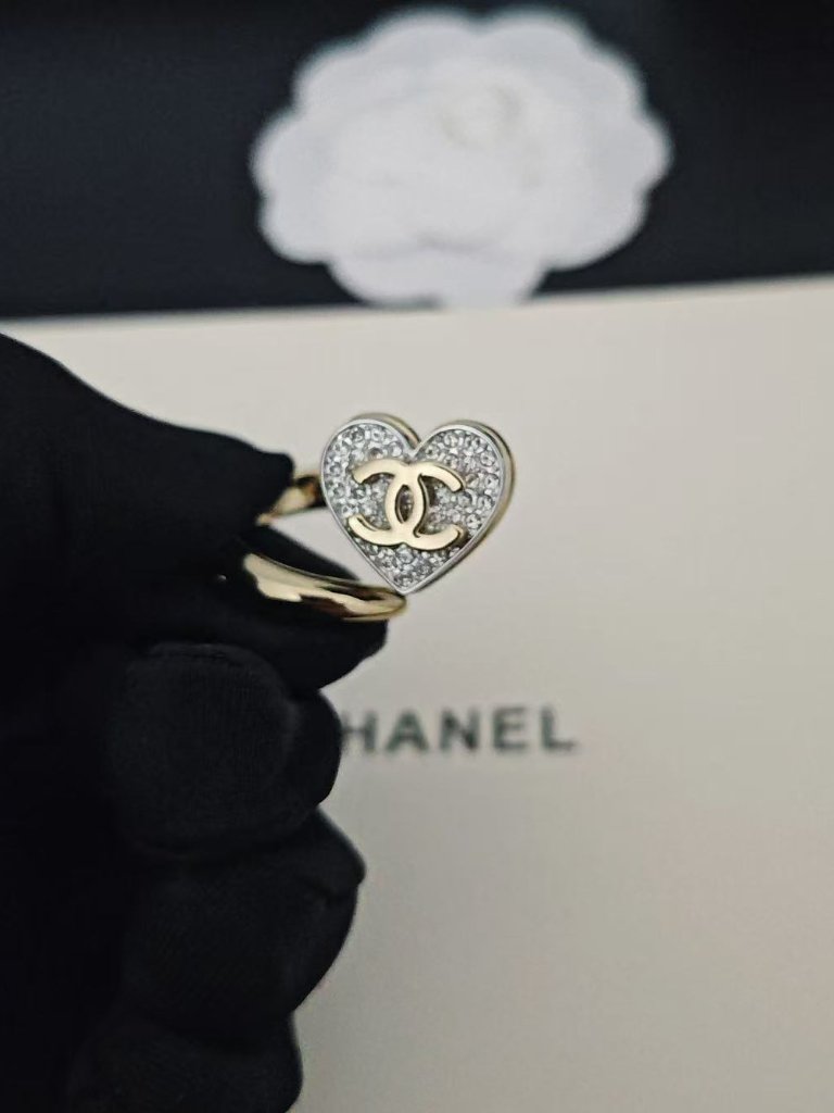 Chanel Open Ring With Heart And Double C Motif, Fully Pave-Set With Diamonds